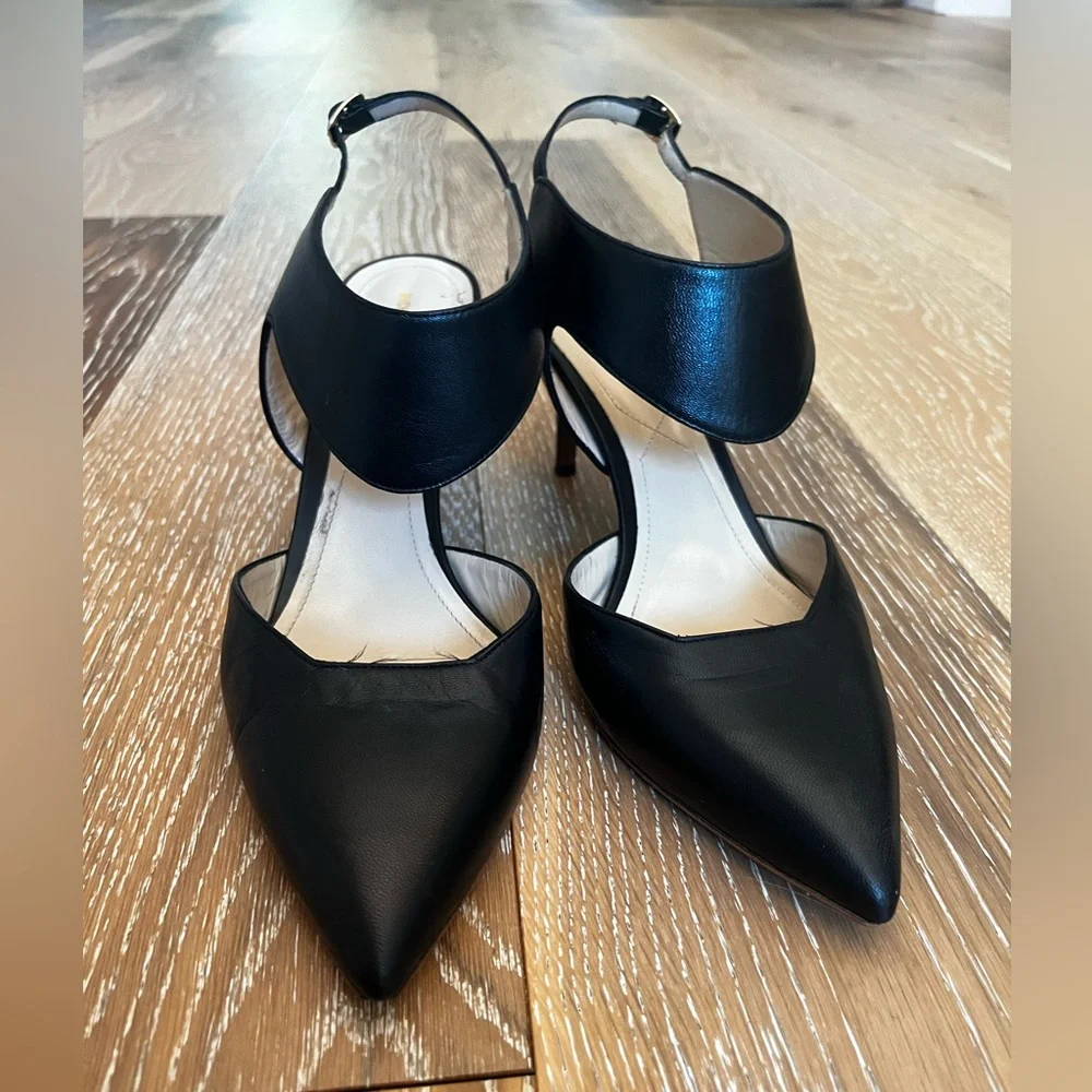 Nicholas Kirkwood Leda Black Leather Pointed Toe Wide Strap Pumps 39 1/2 - Picture 12 of 14